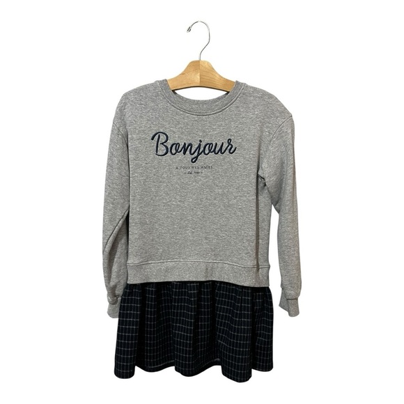 Mango Girls Dress Size 9-10 Bonjour Sweatshirt Modest Pleated Skirt Blue Grey - Picture 1 of 6